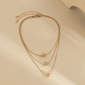 Retro Women's Gold Multi-layer Necklace with Round Beads